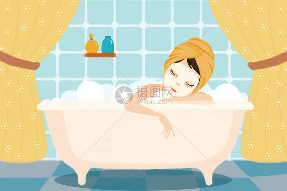 美女浴室泡澡敷面膜图片