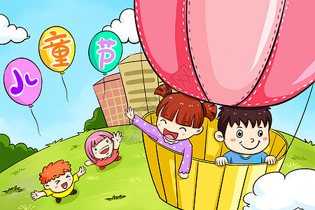 儿童节放飞的热气球背景图片