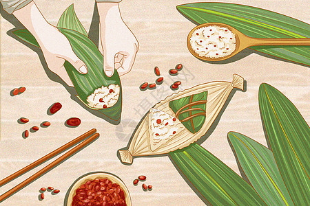 端午节包粽子背景图片