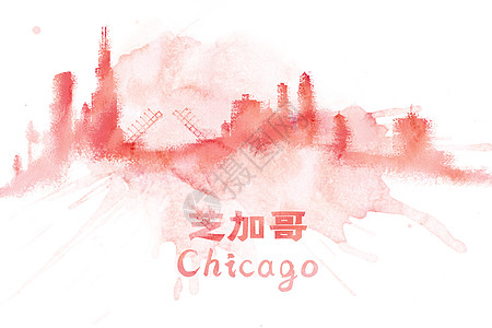 地标城市芝加哥水彩手绘插画高清图片