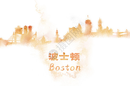 城市地标波士顿水彩手绘插画图片