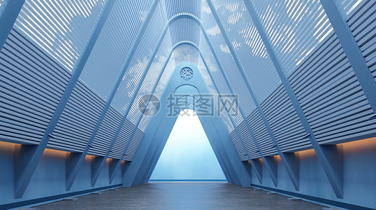 蓝色暖调创意空间走廊场景设计图片