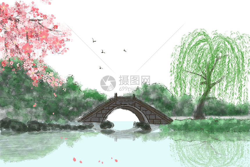 苏堤春晓插画图片下载-正版图片400192920-摄图网