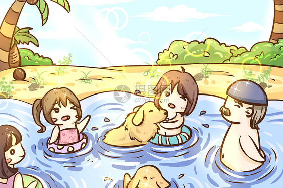 夏日海洋与戏水的孩子