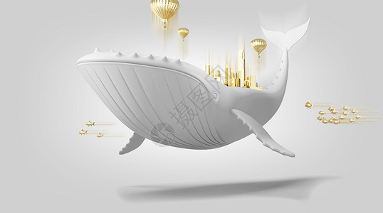 鲸鱼喷水创意城市金融场景设计图片