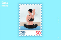 瑜伽运动创意邮票插画图片