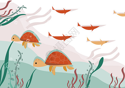 乌龟和鱼海底叠层高清图片