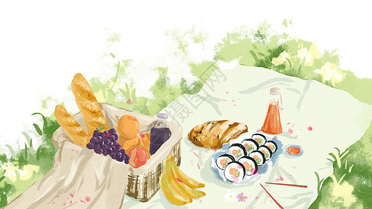 筷子餐具水彩风野餐旅游插画插画