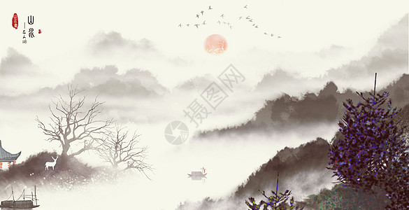 中国风山水水墨画高清图片