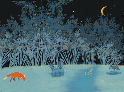 月夜小狐狸背景素材背景图片