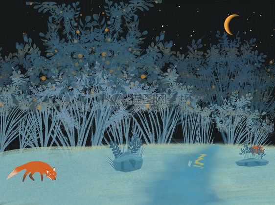 月夜小狐狸背景素材图片