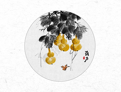 葫芦中国风水墨画图片