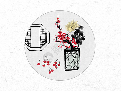 梅花和菊花中国风水墨画图片