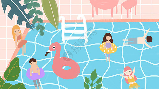 大暑节气夏天泳池插画图片