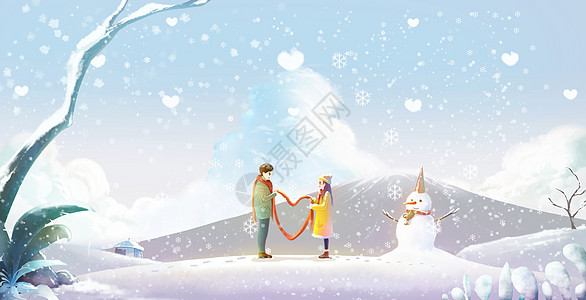 冬季旅行雪地情侣高清图片