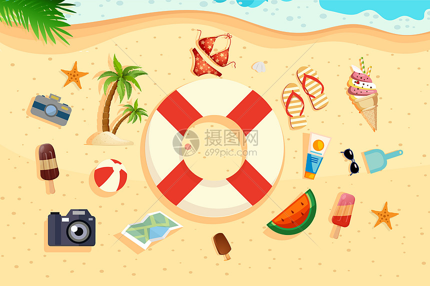 夏日海滩旅游用品图片