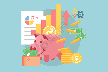 创意金融数据猪插画高清图片