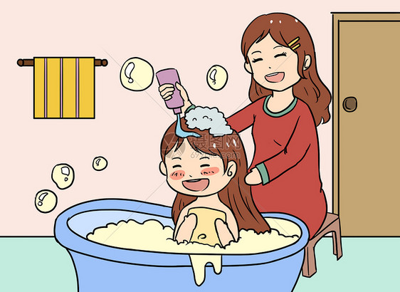儿童洗澡漫画图片