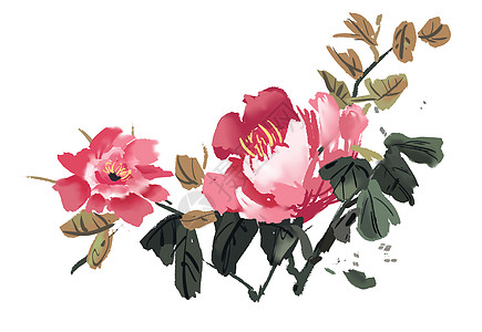 牡丹花国画玫瑰高清图片