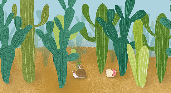 沙漠仙人掌和蜗牛图片