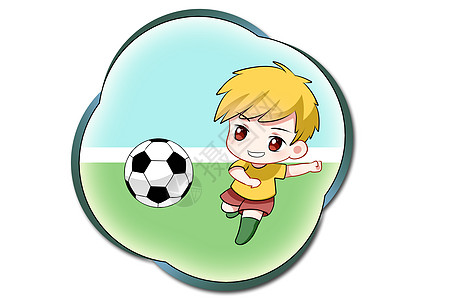 世界杯可爱手绘卡通足球男孩插画