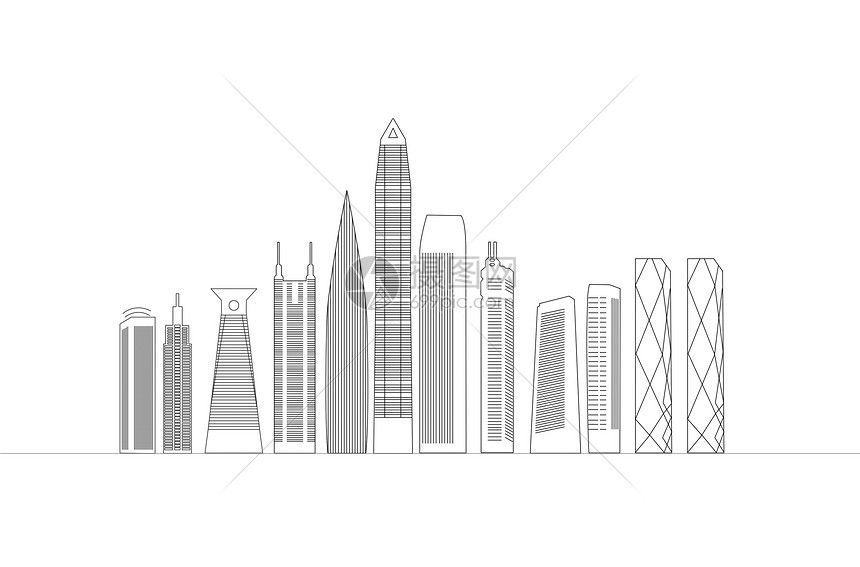 深圳扁平地标都市线稿图片