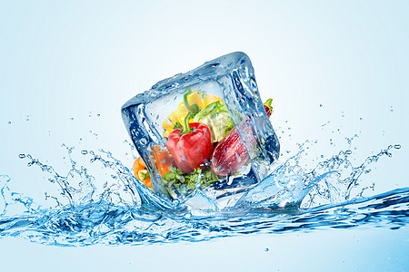 夏季清凉水果夏季冰块水果背景设计图片