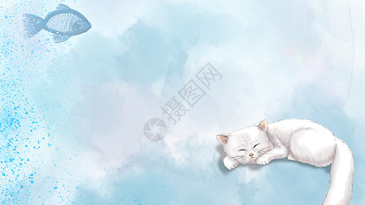 手绘水彩宠物猫咪背景图片