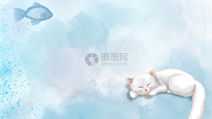 手绘水彩宠物猫咪背景图片