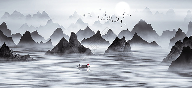 中国风水墨山水画背景图片