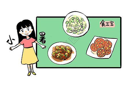 盘子里小暑食三宝漫画插画