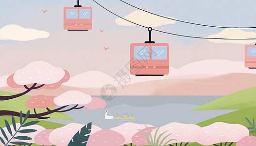 小清新缆车旅行插画图片