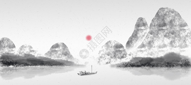 山水中国风水墨画背景图片
