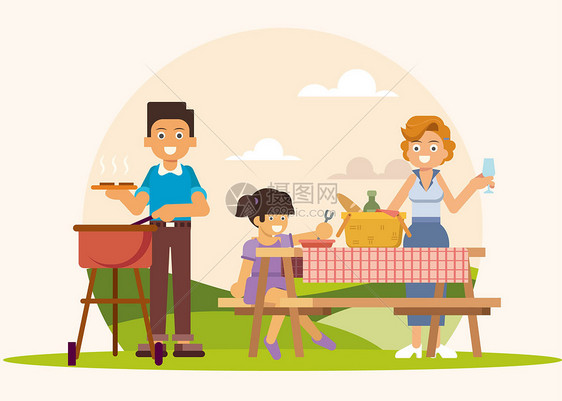 一家人野餐烧烤图片