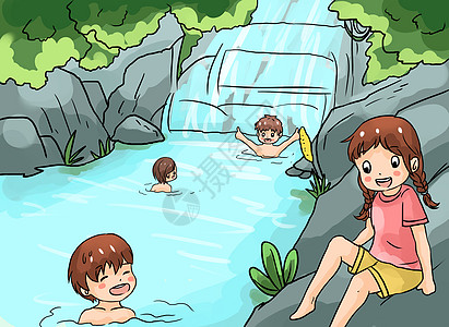 暑假玩水夏天插画高清图片