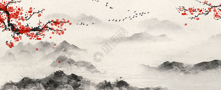 背景素材古风中国风水墨山水画插画