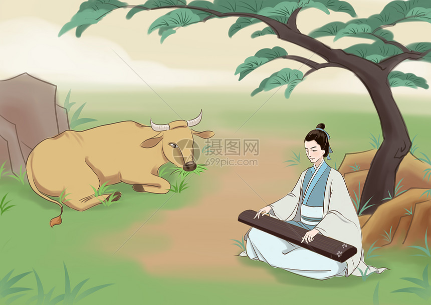 对牛弹琴插画图片下载-正版图片400270983-摄图网
