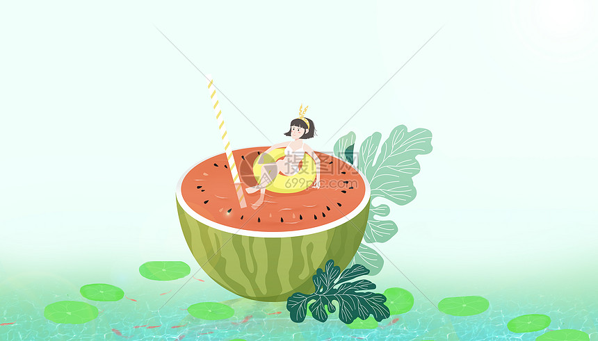 夏季大暑小暑炎夏手绘插画图片