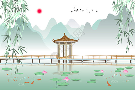 荷塘锦鲤背景图片