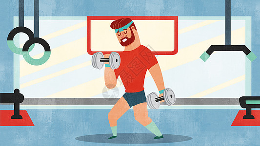 健身肌肉男扁平健身运动插画插画