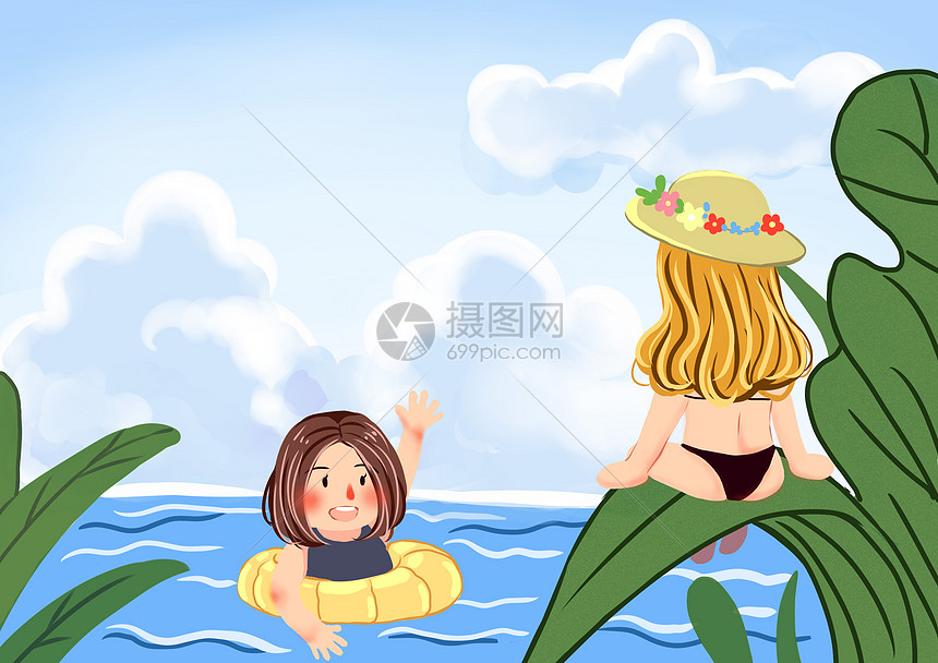 夏季游泳插画图片