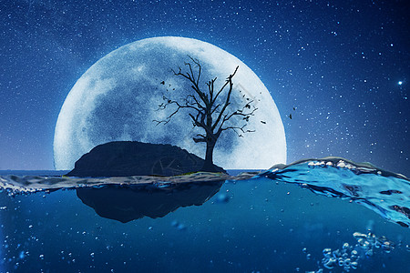 月亮树枝素材星球与孤岛场景设计图片