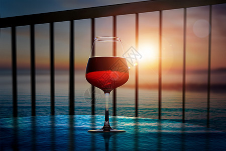 夕阳下的红酒高清图片
