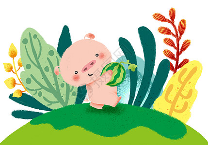 夏日小猪猪立春童话故事插画小猪猪高清图片