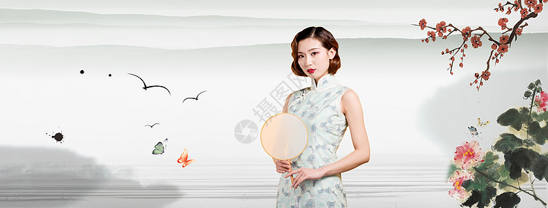 旗袍美女海报中国风背景设计图片