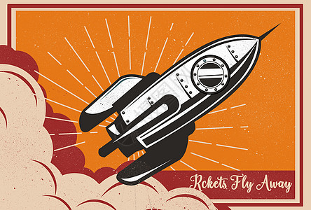 复古海报风格火箭插画图片