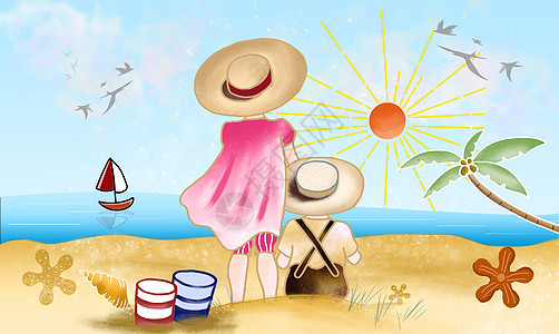 沙滩旅行插画图片