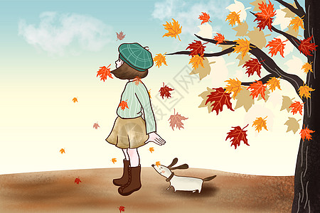 秋天落叶下的文艺少女图片