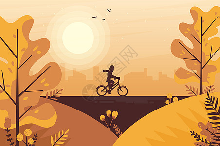 秋天骑自行车的人图片