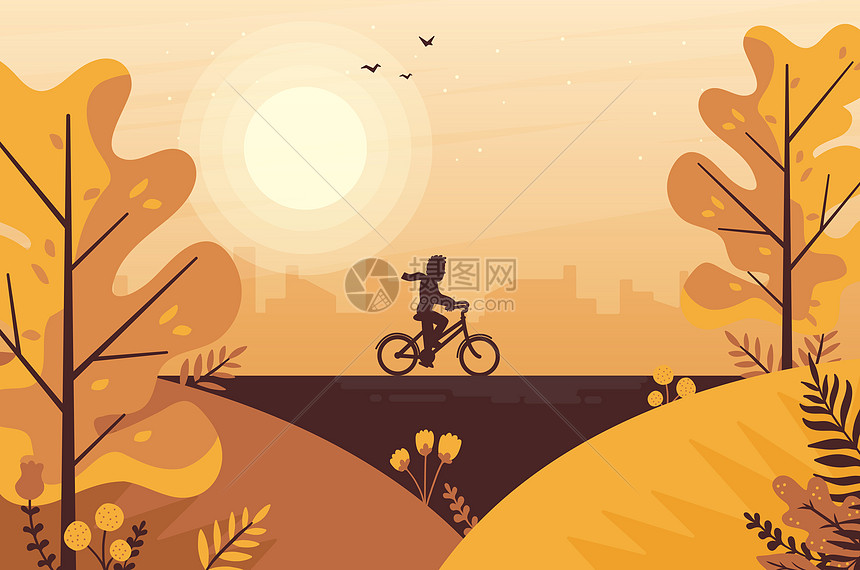 秋天骑自行车的人图片